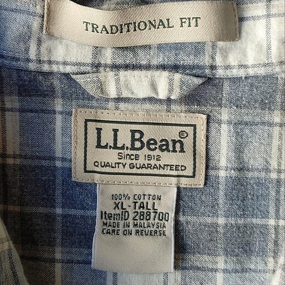 LL Bean Button Down Men's Blue Plaid Flannel Shirt Short Sleeve XL-TALL Casual - Picture 9 of 13